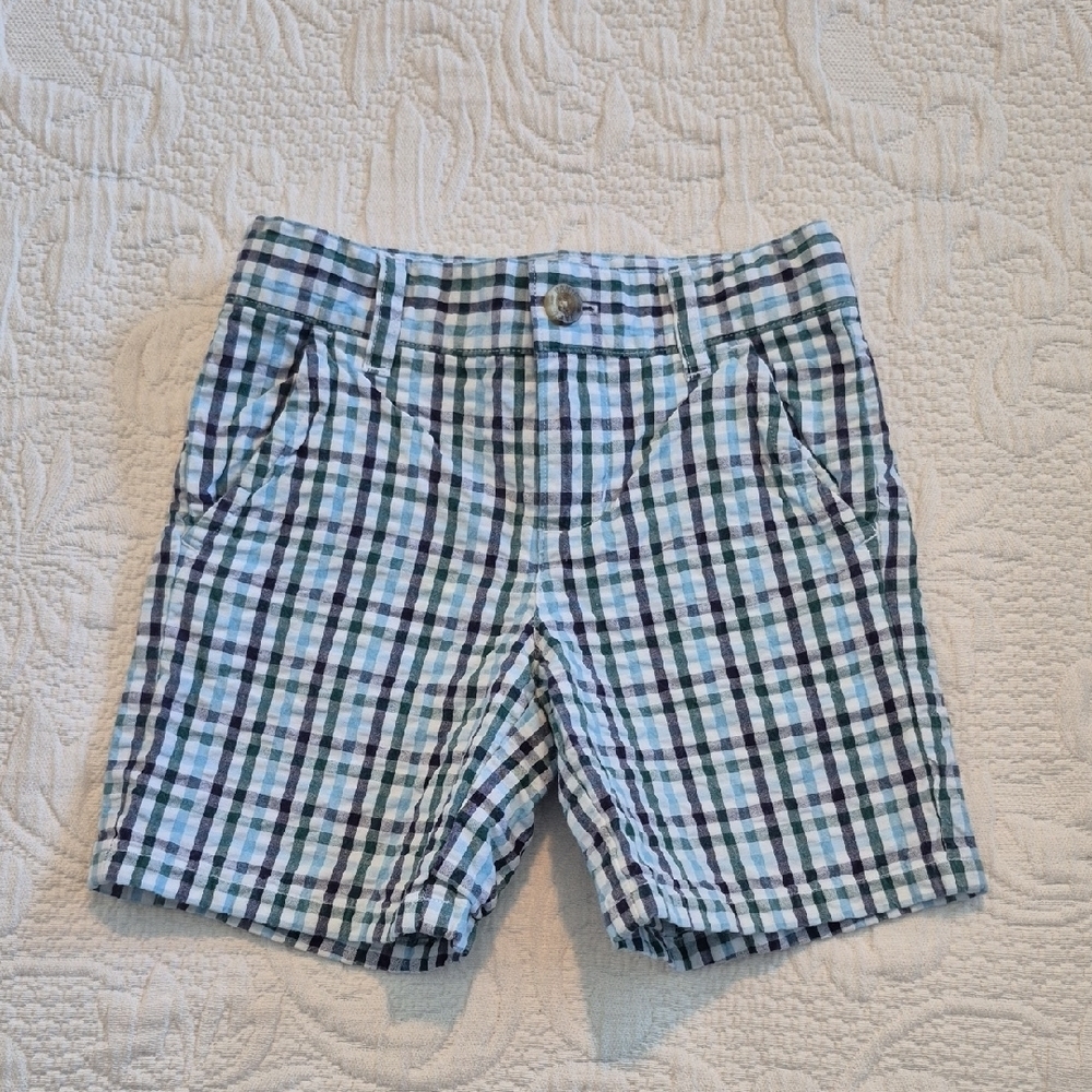 Janie and Jack boys 2T seersucker blue green & white adjustable waist shorts